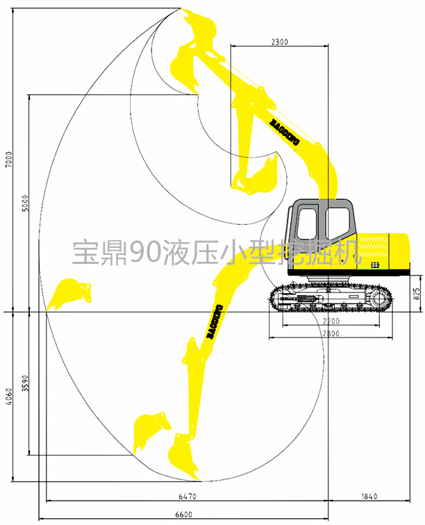 寶鼎液壓90履帶小型挖掘機產品參數(shù)圖